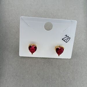 New 18K Gold Plated Heart Stud Earrings with Red CZ's